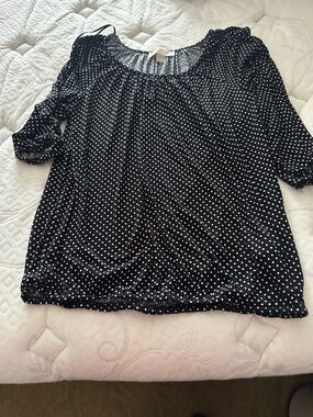 Michael Kors Black Polka Dot Blouse with Scoop Neck